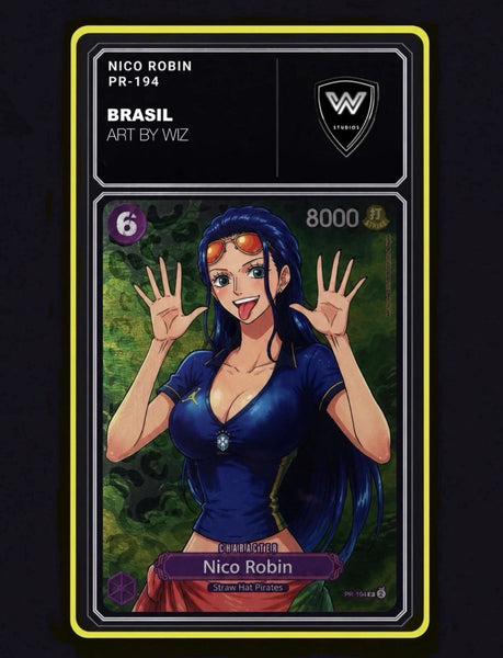 No.00194 Nico Robin  One Piece 1/1 Art By Wiz  Brasil World Cup Edition Custom Card