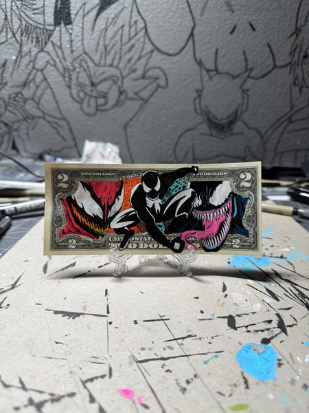 19/50 spiderman classic villains collide $2 bill art by wiz 1/1