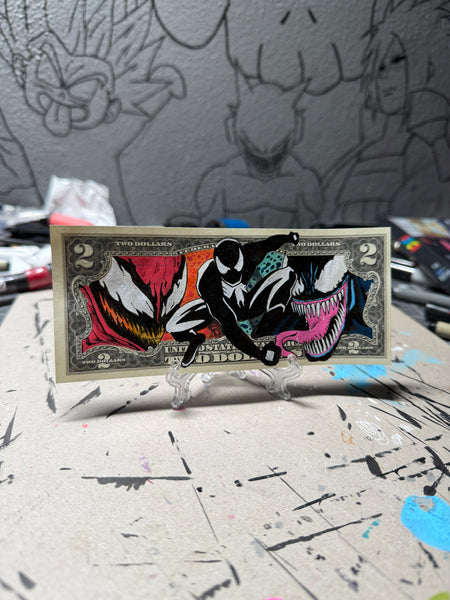 19/50 spiderman classic villains collide $2 bill art by wiz 1/1